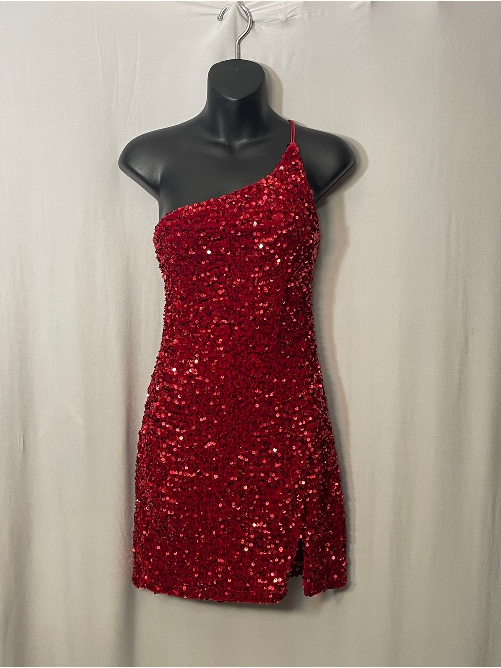 Midnight Doll Juniors Red Sequin One Shoulder Bodycon Dress Mini Small HOCO